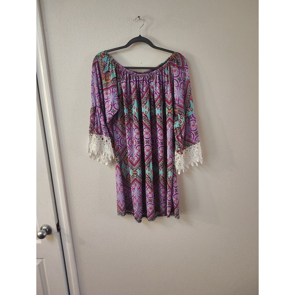 WinWin Womens Half Sleeve Lace‎ Tunic Top Purple Boho Paisley Print 2XL 3XL